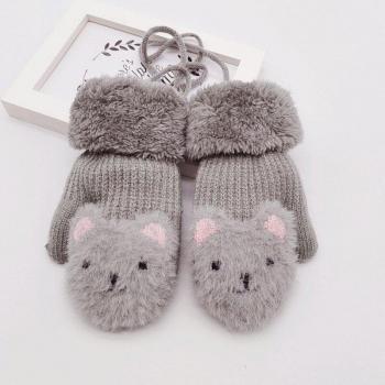 Newborn Velvet Bear Gloves with Neck Strap 4-7 Years