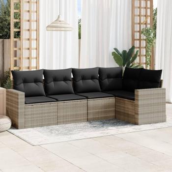 VidaXL 5-tlg. Gartenmöbel-Sofagarnitur mit Kissen Hellgrau Poly Rattan