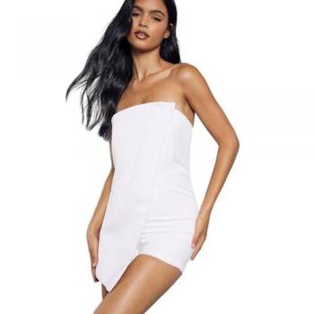 MissPap Women's Satin Asymmetric Wrap Playsuit