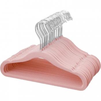 30 Pack Flocking Baby Hangers, Non-Slip Kids Hangers with Swivel Hook, Notched Shoulder, Pink