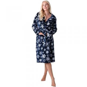 Camille SoftFleece Calf‑Length Hooded Robe in Navy – Women’s 22/24