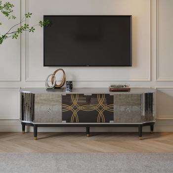 1800mm Mid-Century Modern Silver TV Stand with Glass Doors