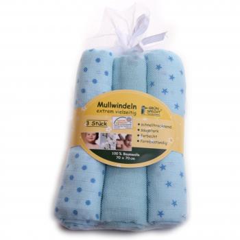 Grünspecht, Muslin-Tuch, 70 x 70 cm, Set von 3 Stück, Blau