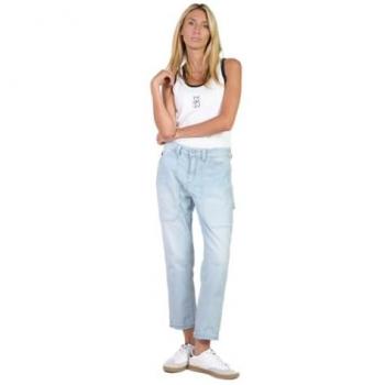 Pantalon girlfriend bleu taille haute