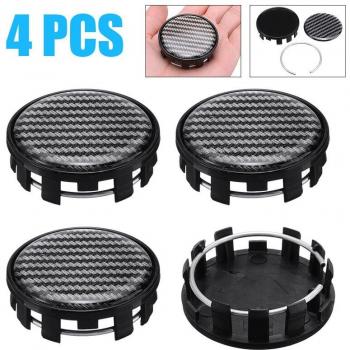 4pcs 54mm Black Wheel Hub Caps with Carbon Fiber Design