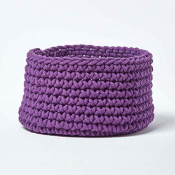 Homescapes Gestrickter Brotkorb, violett, 37 x 21 cm aus Baumwolle
