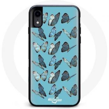 Coque iPhone XR bleu papillons forêt