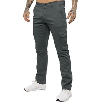 Enzo Men's Grey Stretch Cargo Chinos – 36R
