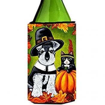 750ml Multi‑Color Schnauzer Koozie Hugger – Thanksgiving Friends AMB1364LITERK