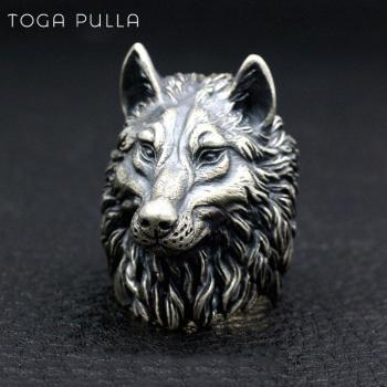 Anillo Masculino de Amuleto Vikingo con Diseño de Lobo en Plata 316L