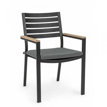 Sedia da Esterno Giardino Nera in Metallo Legno Tessuto Moderna Belmar 2 Pz