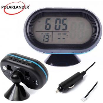 Digital Auto Battery Voltage Tester and Thermometer with Luminous Clock (12-24V)