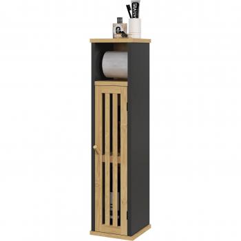 Mobiletto Bagno in Bambù e MDF con Ripiano Aperto e Armadietto, 18x18x75 cm, Nero e Legno Naturale
