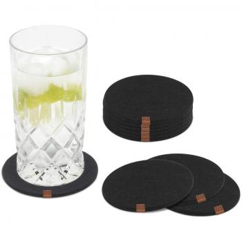 Miqio Filz‑Glasuntersetzer Set (10 Stück, Lederetikett, Ø 10 cm) – für stilvolle Tischsets