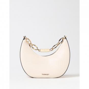 Borsa a tracolla TWINSET in pelle sintetica Écru con catena logo, Taglia Unica