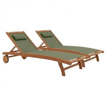 Set 2 parasols solaires sur roulettes vert sauge, bois flexible – Oviala