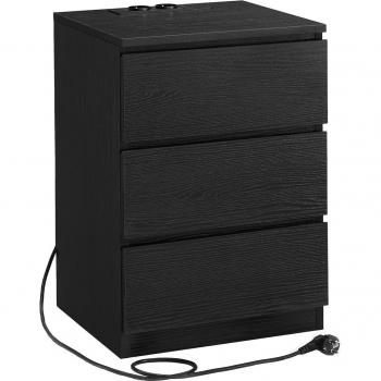 VASAGLE Table de Chevet avec Multiprise – Lot de 2, 3 Tiroirs, 2 Prises CA, 2 Ports USB – LET831B56
