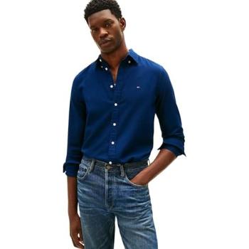 Tommy Hilfiger Blue Flex Dobby Shirt, Long Sleeve, Men’s Slim Design