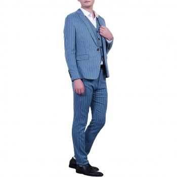 Conjunto formal masculino azul: chaqueta, pantalón y chaleco slim fit