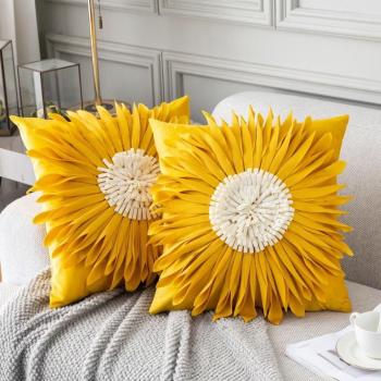 Kleurige 3D Chrysant Kussenbeschermer – Blau-Wit