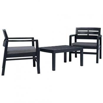 Sessel & Tisch Set “Lombok” in Anthrazit – Kunstharz‑Holzoptik