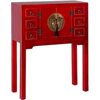 Bigbuy Home Consola ORIENTE Hierro Madera MDF Rojo Dorado 63x26x80 Cm