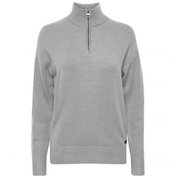 OXMO Damen Grobstrick Troyer Pullover OXRita in Mid Grau Melange