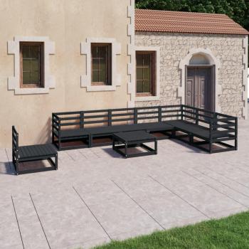 Garden Lounge Set with 9 Pieces, Color: Black, Made of Solid Pinewood, Vidaxl