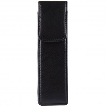 Stone‑Leather Twin Pen Case – Black