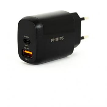 Chargeur secteur Philips 18W – 1 port USB‑C, 1 port USB‑A, charge rapide