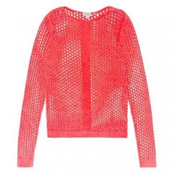 Damen-Rundhalspullover SOCCX – Regular Fit – Juicy Coral – Gr. XS – U‑Boot Ausschnitt – Langarm