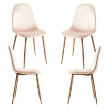 Juego de 4 Sillas Teok con Terciopelo, Tono Beige