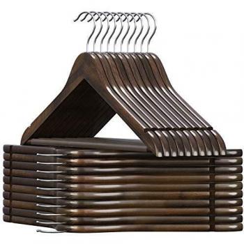 SONGMICS Elegante Holz-Kleiderbügel, 20er Set, für Anzüge und Hosen, mit Einkerbungen, dunkel nussbaumfarben