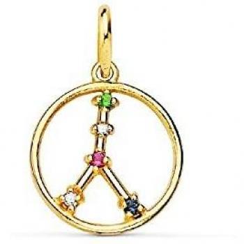 Colgante signo zodiacal CÁNCER oro 18k mujer 12mm. horóscopo circonitas colores