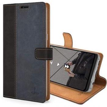 Coque en Cuir Noir et Bleu Marine pour Samsung Galaxy S8