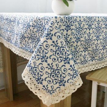 Rectangular Picnic Mat Antique Blue and White Porcelain Classic Cotton and Hemp