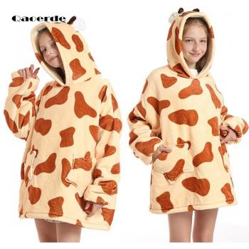 Winter Plush Fleece Hoodie with Sherpa Blanket for Girls 120-160cm