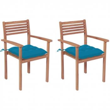 Teak Wood Garden Chair Pair with Light Blue Cushions – VidaXL