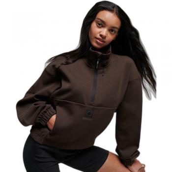 Felpa con Mezza Zip e Maniche Batwing Superdry Dark Oak Brown 2XS