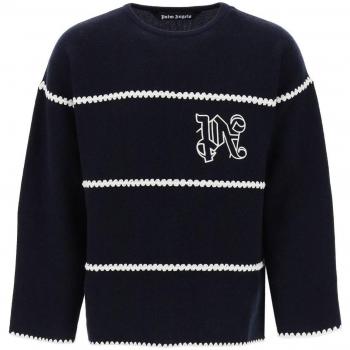 Maglione in Misto Lana Blu Navy Palm Angels Taglia M