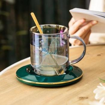 Juego de Tazas de Cristal Transparente y Platillos