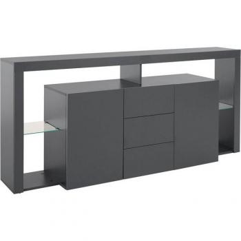 Credenza Antracite 180 cm con 3 cassetti, 2 ante e ripiani in vetro