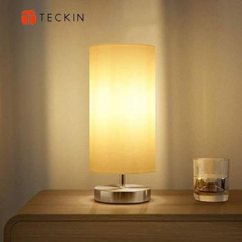 Tischlampe, Nachttischlampe für Schlafzimmer, TECKIN Stoff Schreibtischlampe, Minimalist Moderne Stoff Nachttisch-Leuchte für Schlafzimmer, Kaffeetisch und Büro