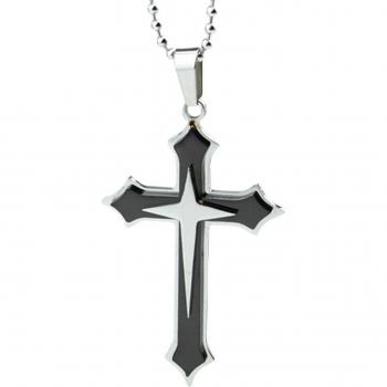 Collar de acero inoxidable con diseño de cruz cristiana
