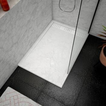 Plato de Ducha Blanco Efecto Piedra 80x120x4 AURLANE + Rejillas Cromadas y Blanca Mate