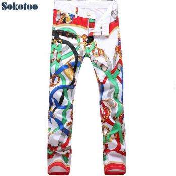 Sokotoo Farbige Blumen Jeans für Herren