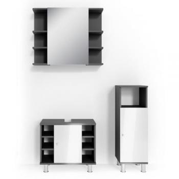 Vicco Badmöbel Set Fynn, Anthrazit, 3 Teile mit Midischrank