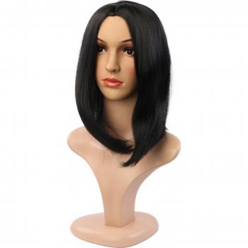 Peluca Negra Recta de 14 Pulgadas, Estilo Bob, Sintética y Resistente al Calor para Mujeres