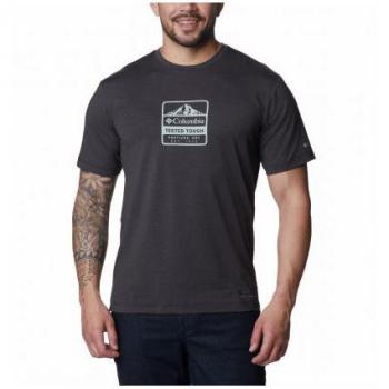 Camiseta Columbia de montaña para hombre, técnica, manga corta, negro, gráfico frontal
