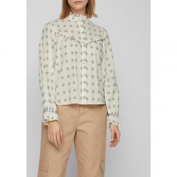 Blusa Vila Pilly Beige con Detalle de Cuello Volante